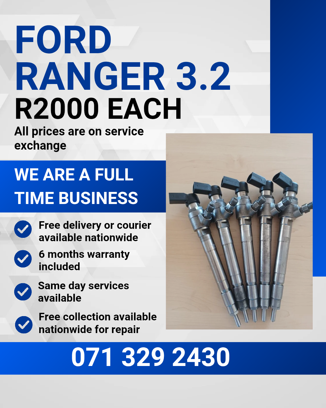 FORD RANGER 3.2 DIESEL INJECTORS FOR SALE WITH WARRANTY - Private Seller FORD RANGER 3.2 DIESEL INJECTORS FOR SALE WITH WARRANTY - Private Seller