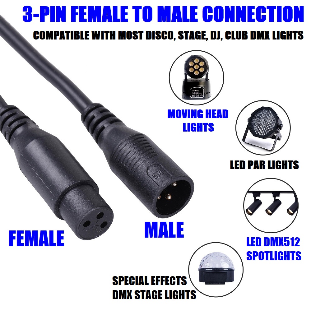 DMX512 Cable 3Pin 5metres XLR Male Female for Audio, Sound, Visual Equipment.NEW