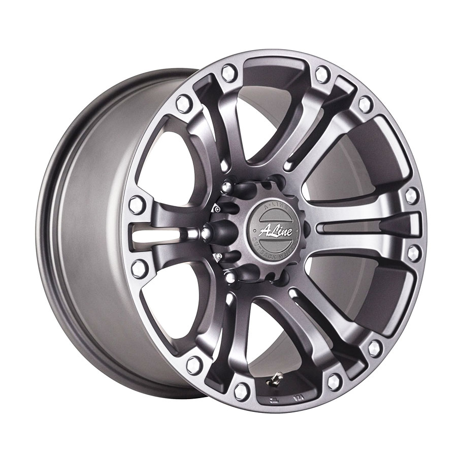 18″ A-Line Granite Charcoal Gray with Rivets and Milled 6/139 9j ET20 106.2 955kg Alloy Wheels 18″ A-Line Granite Charcoal Gray with Rivets and Milled 6/139 9j ET20 106.2 955kg Alloy Wheels