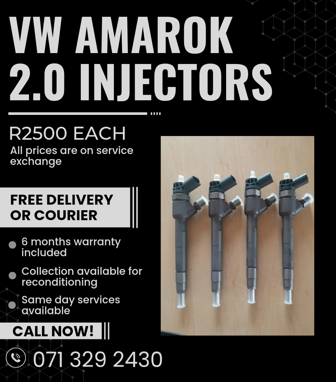 VW AMAROK 2.0 DIESEL INJECTORS FOR SALE WITH WARRANTY - Private Seller VW AMAROK 2.0 DIESEL INJECTORS FOR SALE WITH WARRANTY - Private Seller