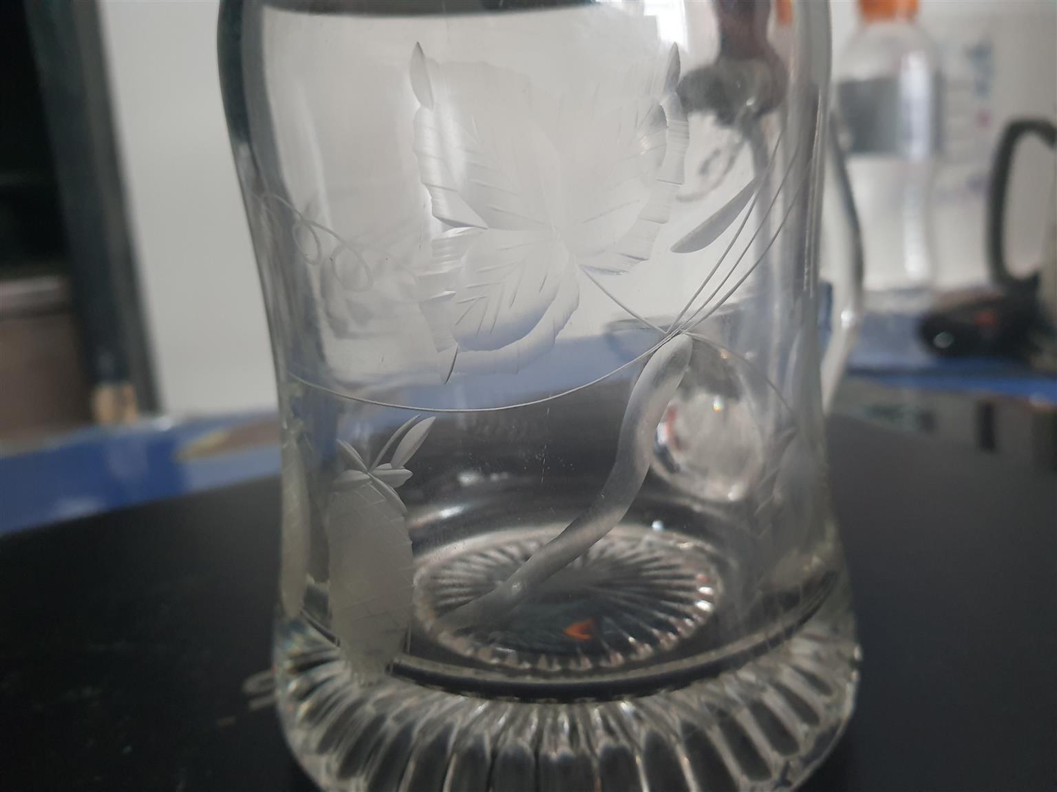 BMW Pewter lid glass beer stein mug - ERBO ZINN 8"