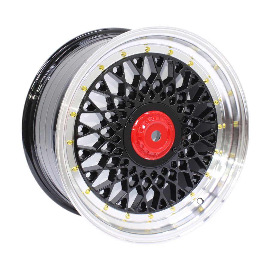 17″ OYTS044 4/100 & 5/100 Black Machine Lipwith Gold Rivets Alloy Wheels