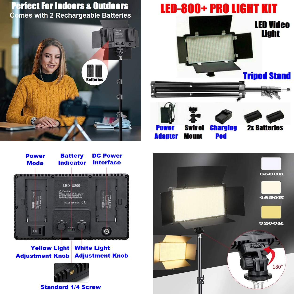 Professional Video & Photography LED VariColor Pro LED Light Kit (Rechargeable)