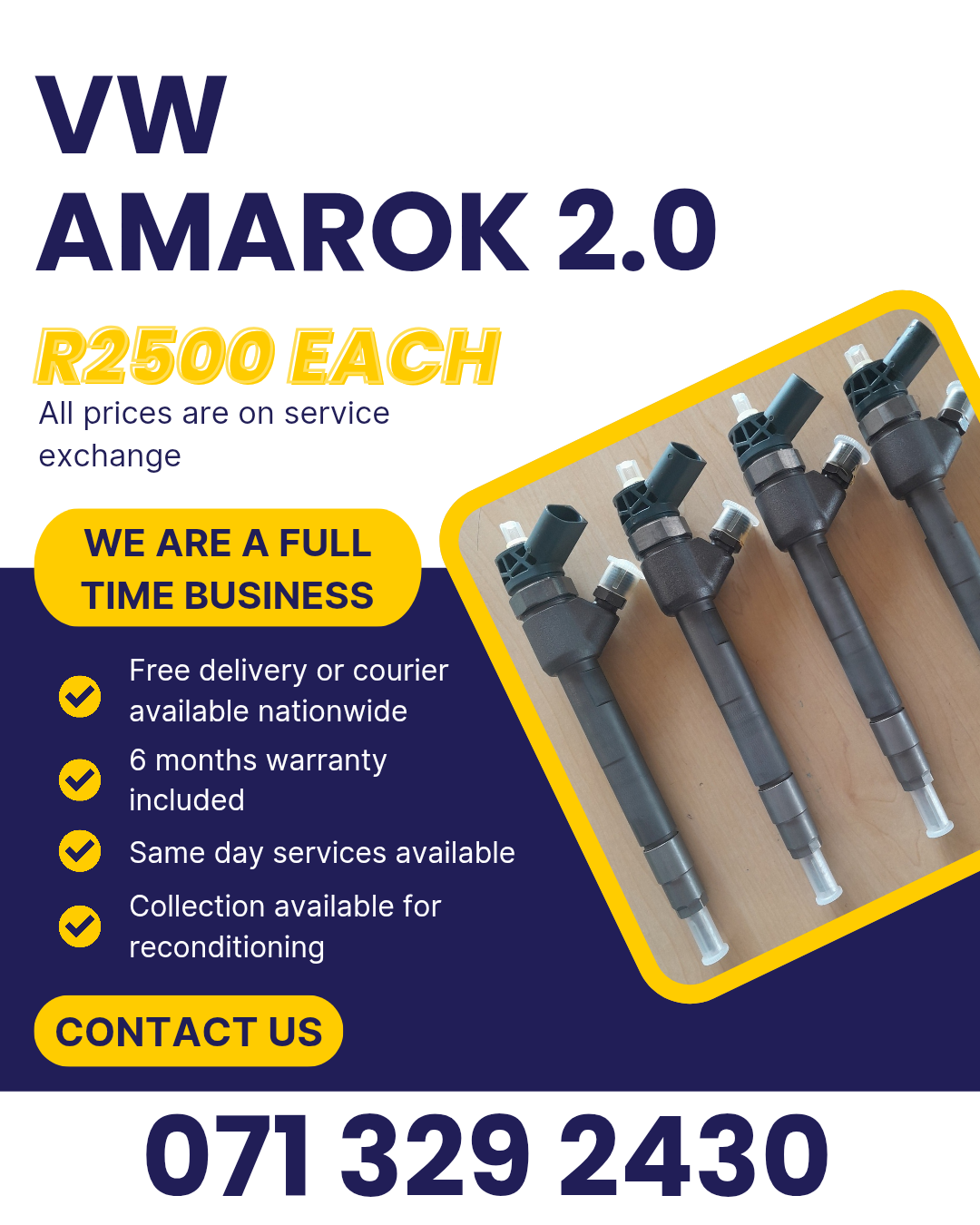 VW AMAROK 2.0 DIESEL INJECTORS FOR SALE WITH WARRANTY - Private Seller VW AMAROK 2.0 DIESEL INJECTORS FOR SALE WITH WARRANTY - Private Seller