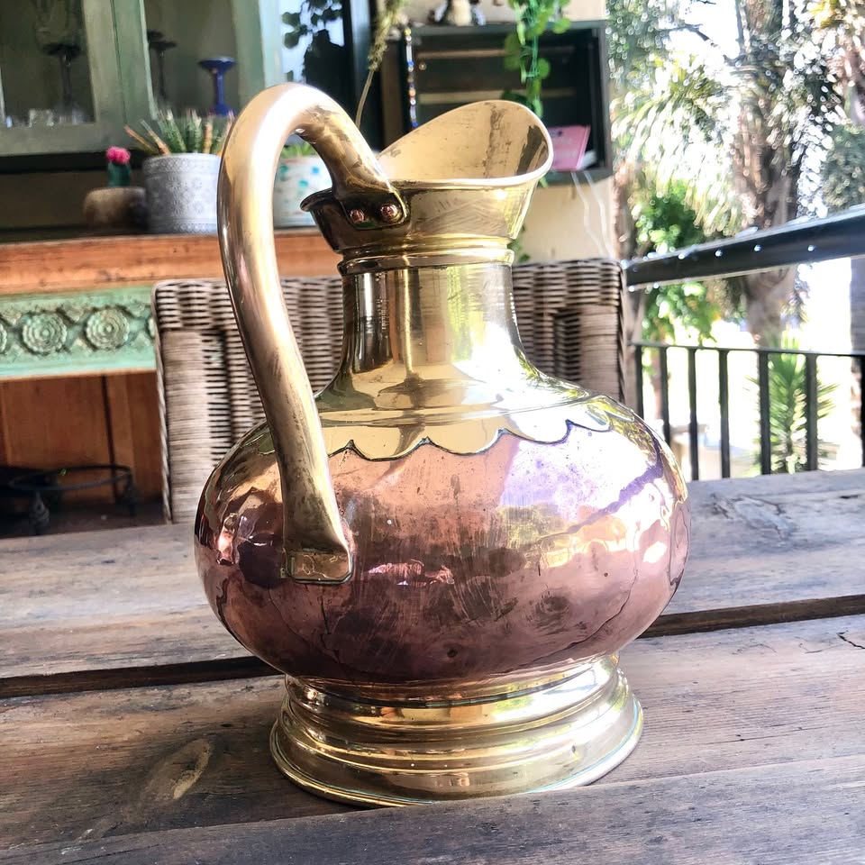 Vintage Copper and Brass Water Jug: A Timeless Belgian Treasure with a Few Stories to Tell