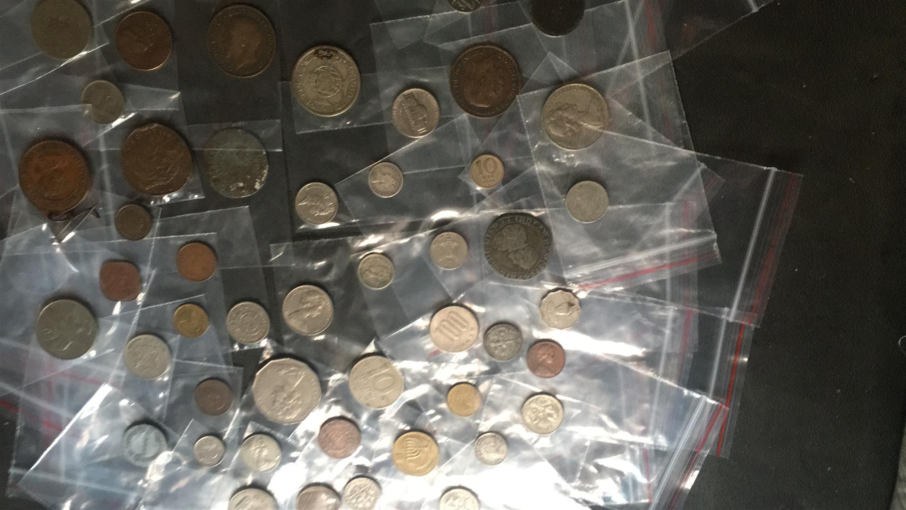 Collection of old South African coins and coins from around the world  for sale Collection of old South African coins and coins from around the world  for sale