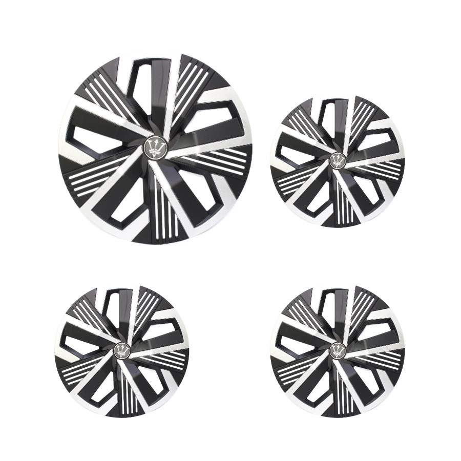 14″ Matt Black & Silver Stripe Design Wheel Caps (set of 4)