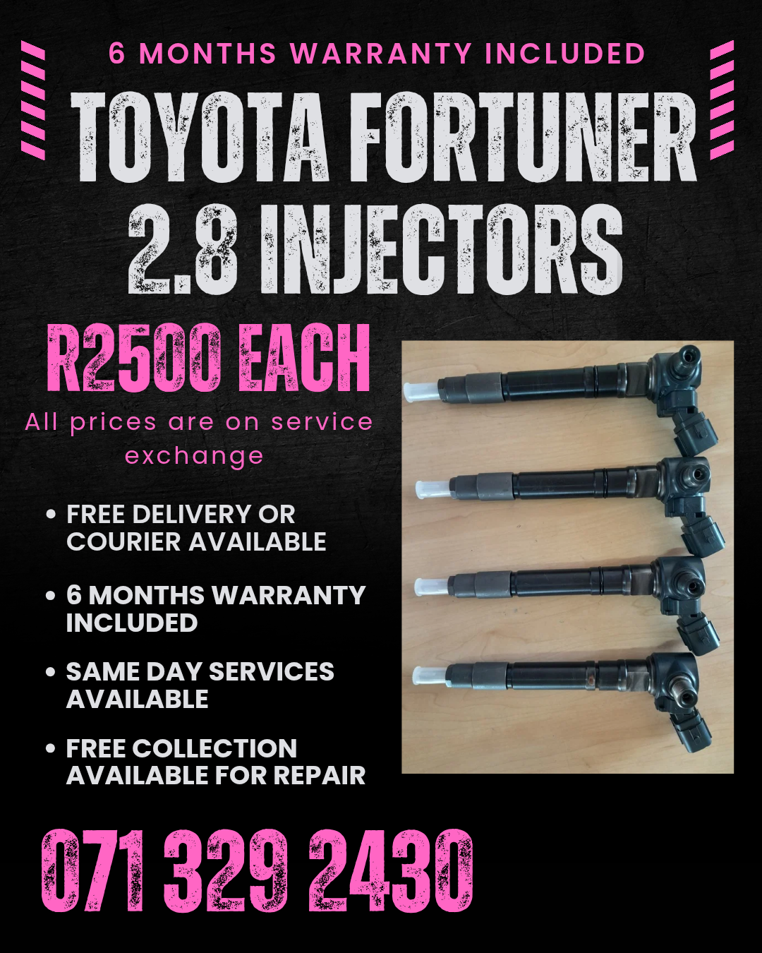 TOYOTA FORTUNER 2.8 DIESEL INJECTORS FOR SALE WITH WARRANTY - Private Seller TOYOTA FORTUNER 2.8 DIESEL INJECTORS FOR SALE WITH WARRANTY - Private Seller
