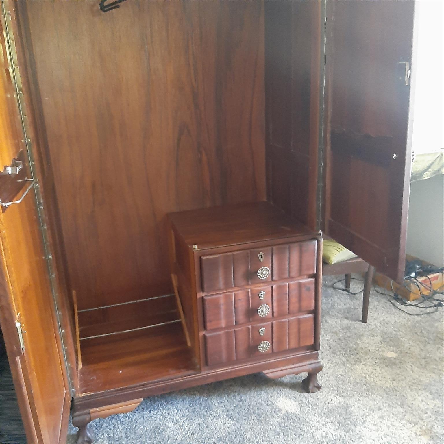 Strong beautiful Antique Real  Imbuia  Ball and Claw Wardrobe for Sale.