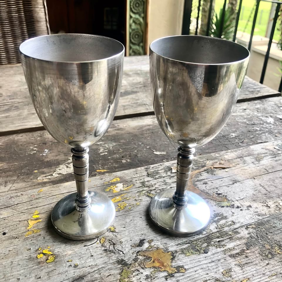 Two beautiful Silver plated wine goblets or candle holders Two beautiful Silver plated wine goblets or candle holders