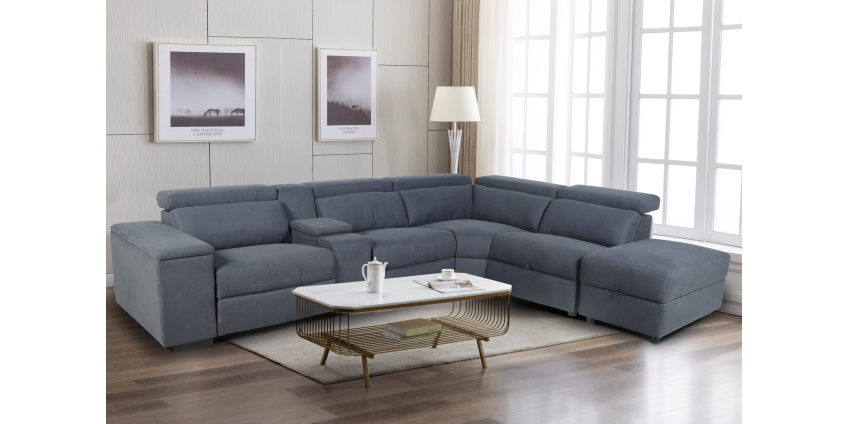 Nile 6 Piece Corner Lounge Suite in Fabric, Dark Grey