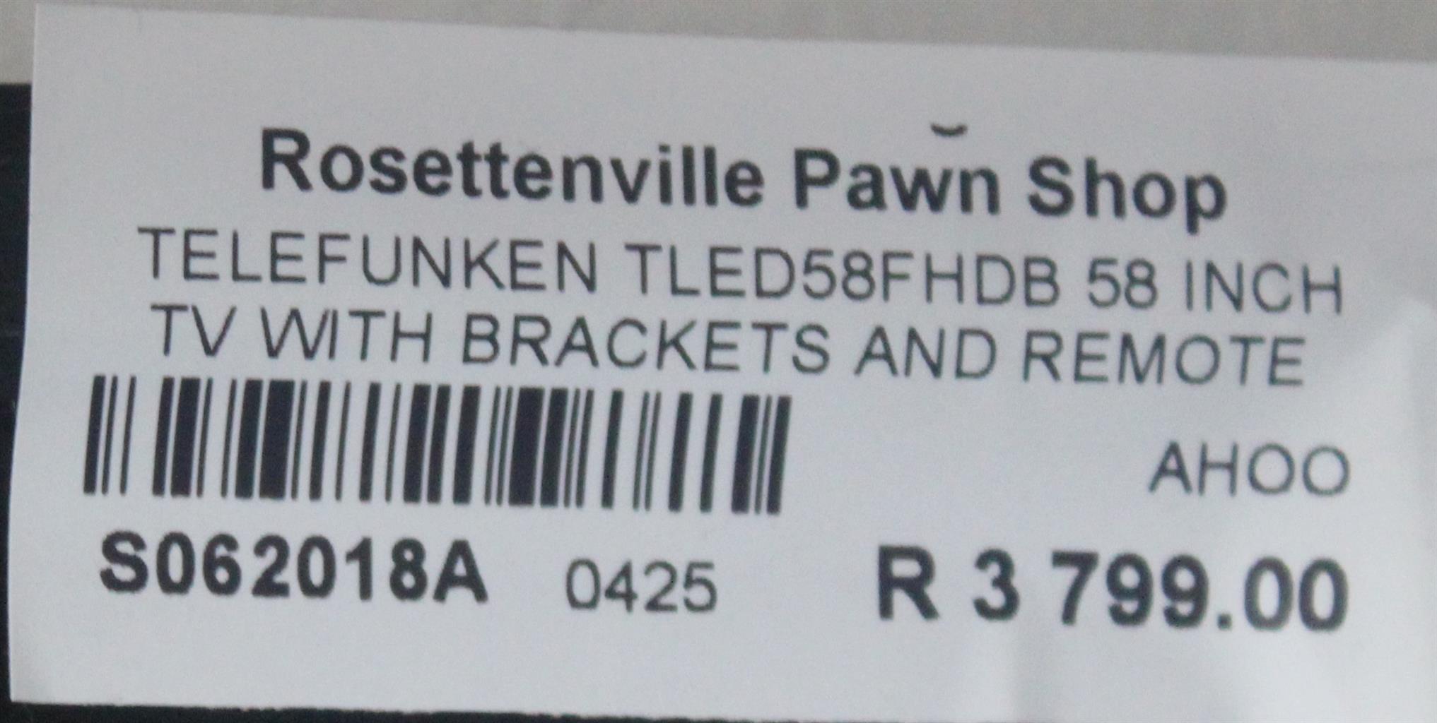 TELEFUNKEN TLED58FHDB 58 INCH TV WITH BRACKETS AND REMOTE S062018A