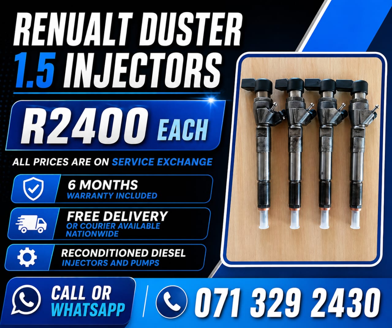 RENAULT DUSTER 1.5 INJECTORS FOR SALE WITH WARRANTY INCLUDED - Private Seller RENAULT DUSTER 1.5 INJECTORS FOR SALE WITH WARRANTY INCLUDED - Private Seller