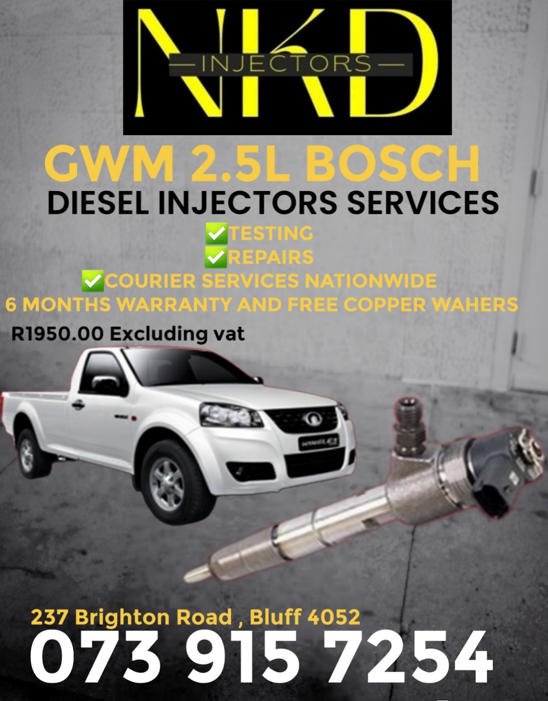 INJECTOR SERVICES GWM 2.5L BOSCH TESTING R150 EACH - Private Seller INJECTOR SERVICES GWM 2.5L BOSCH TESTING R150 EACH - Private Seller