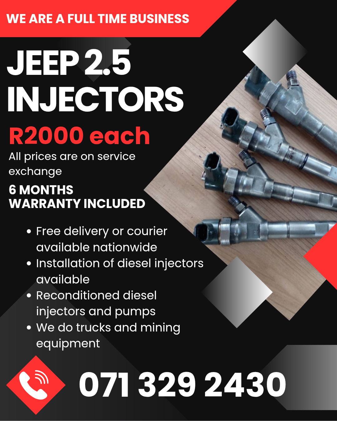 JEEP 2.5 INJECTORS FOR SALE WITH WARRANTY - Private Seller JEEP 2.5 INJECTORS FOR SALE WITH WARRANTY - Private Seller