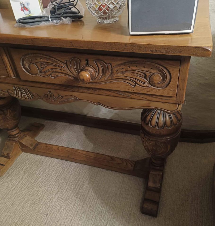 Solid wood hand carved wooden side table