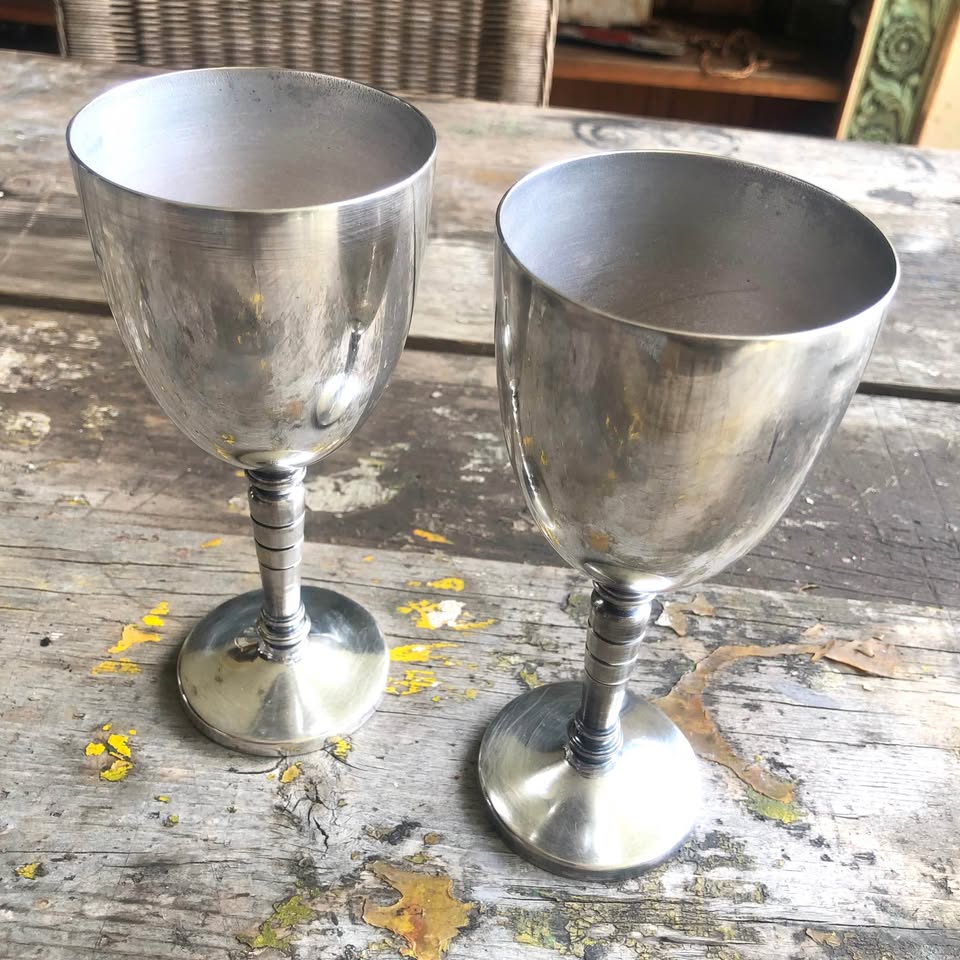 Two beautiful Silver plated wine goblets or candle holders (Price Non-Neg) Two beautiful Silver plated wine goblets or candle holders (Price Non-Neg)