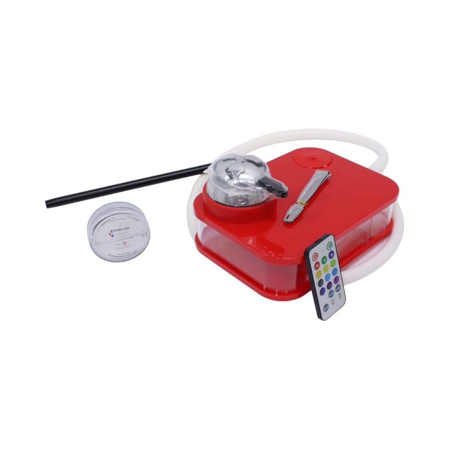Hookah Shisha Hot Box – Changeable LED Lights – Tong – Pipes & Remote (red)