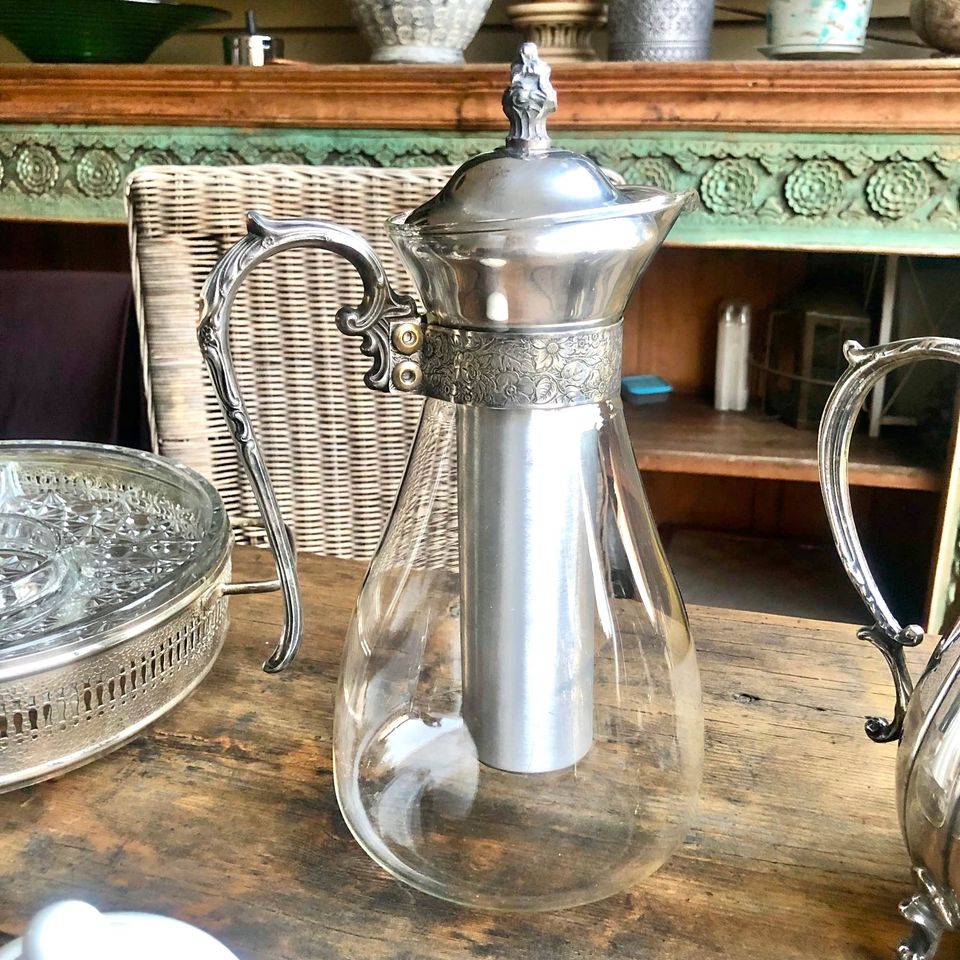 Vintage Silverplate Carafe Pitcher with Ice Insert