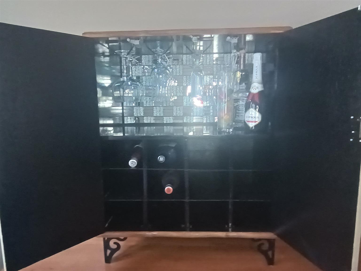Refurbished Lockable Bar/Mixology Cabinet – With Lights & Glass Holders