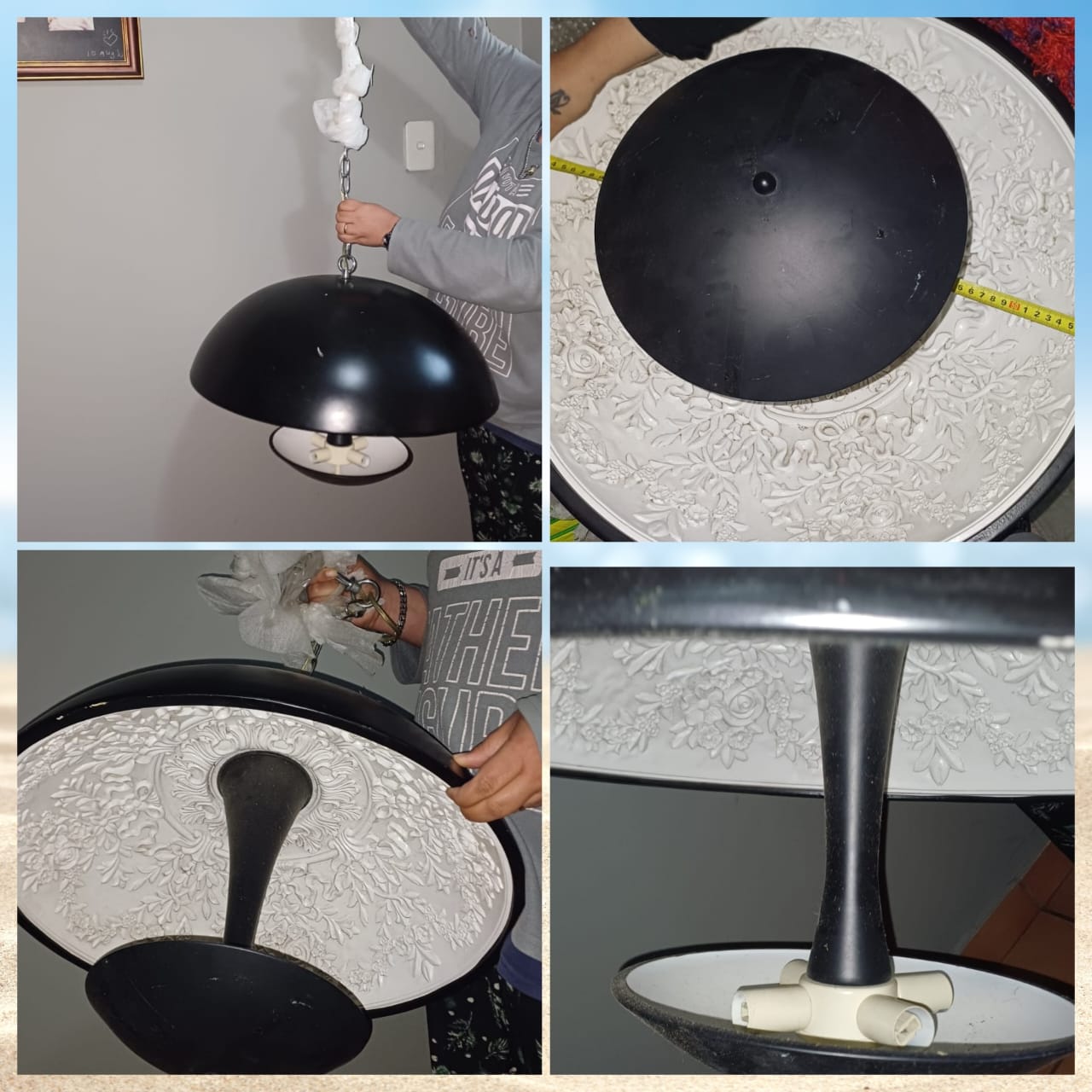 Unique black metal and ceramic chandelier Unique black metal and ceramic chandelier