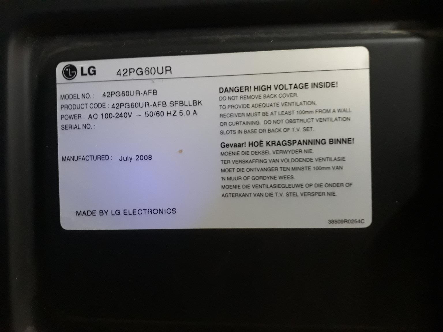42 inch Lg Plasma T.V
