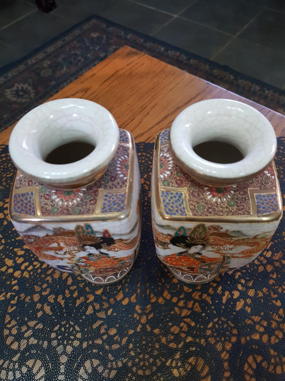 Antique pair of Mejiji Japanese Satsuma Vases ~ Circa 1603-1868