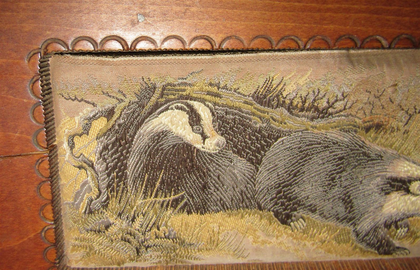 J & J Cash Hand Carved Hinged Wooden Box with Woven Image of Forest Animals made