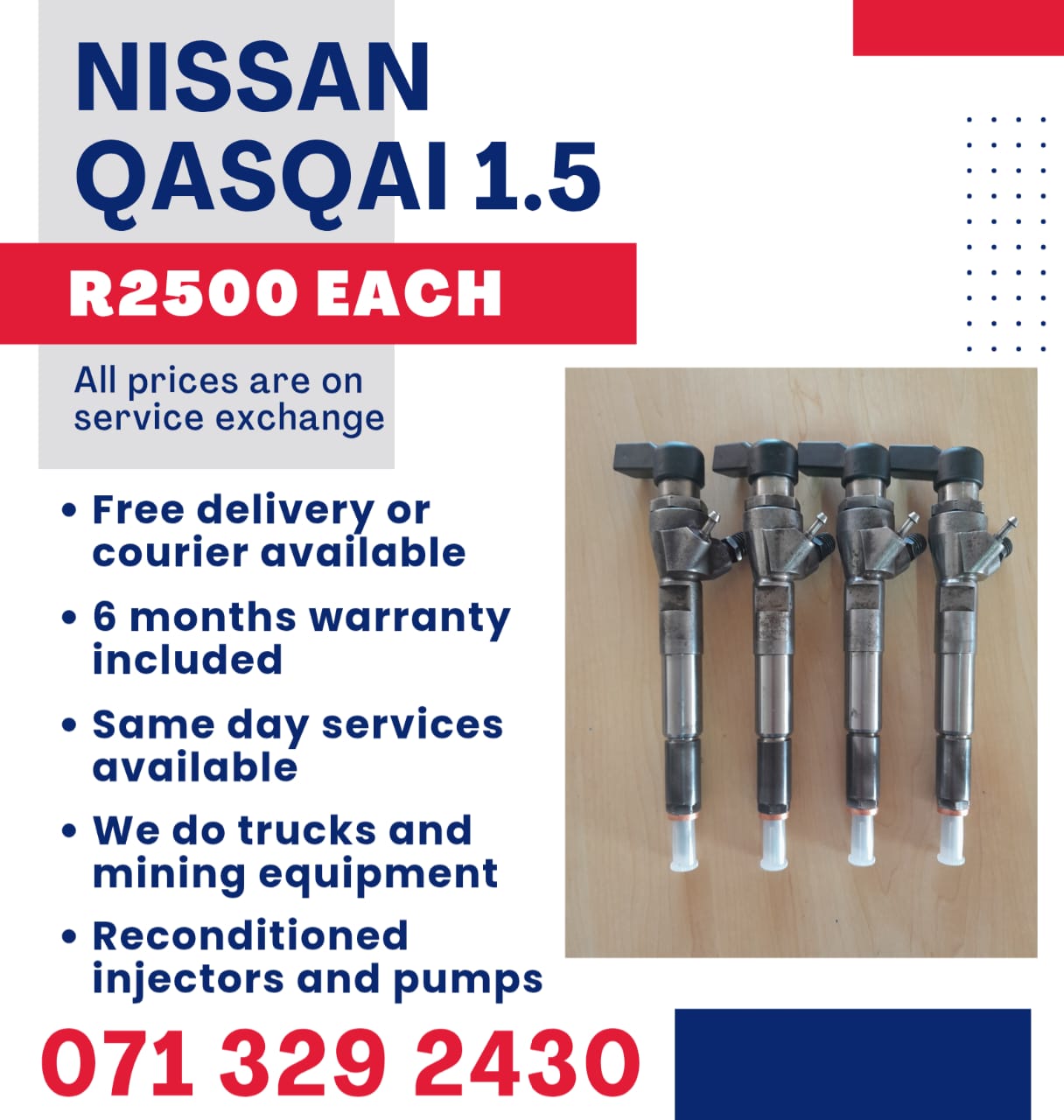 NISSAN QASQAI 1.5 INJECTORS FOR SALE WITH WARRANTY - Private Seller NISSAN QASQAI 1.5 INJECTORS FOR SALE WITH WARRANTY - Private Seller
