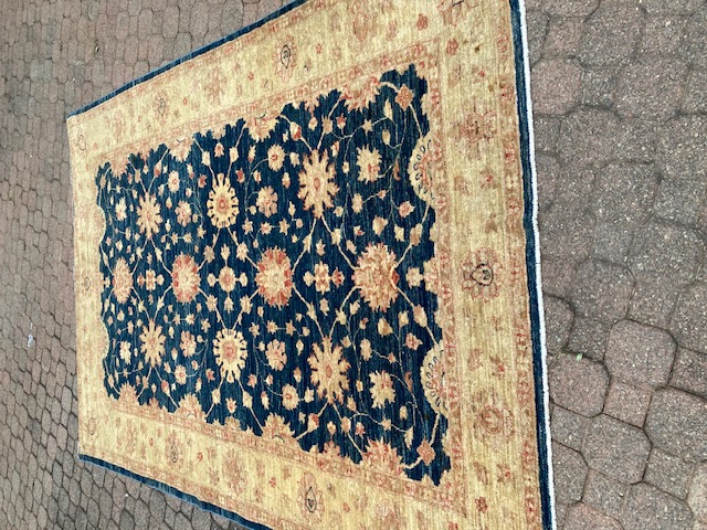 Afghan carpet blue and gold. Hand knotted 2.75x1.9m