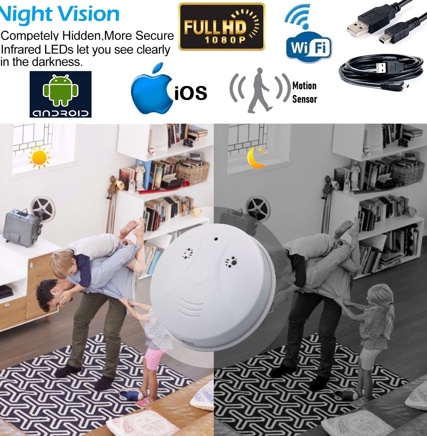 New Wireless Spy Smoke Detector HD Camera with WiFi and Motion Detection. NEW