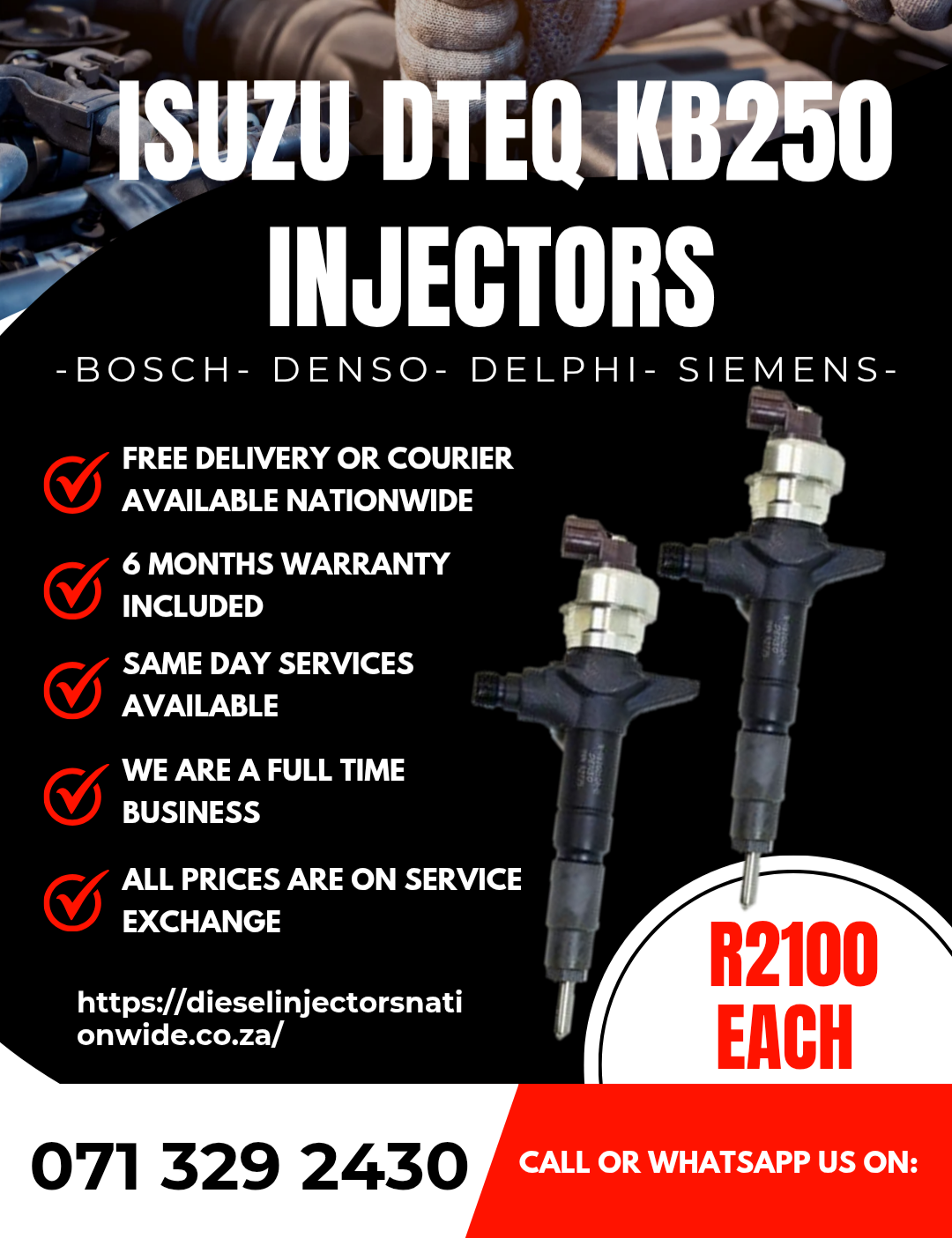 ISUZU DTEQ KB250 INJECTORS FOR SALE WITH WARRANTY - Private Seller ISUZU DTEQ KB250 INJECTORS FOR SALE WITH WARRANTY - Private Seller
