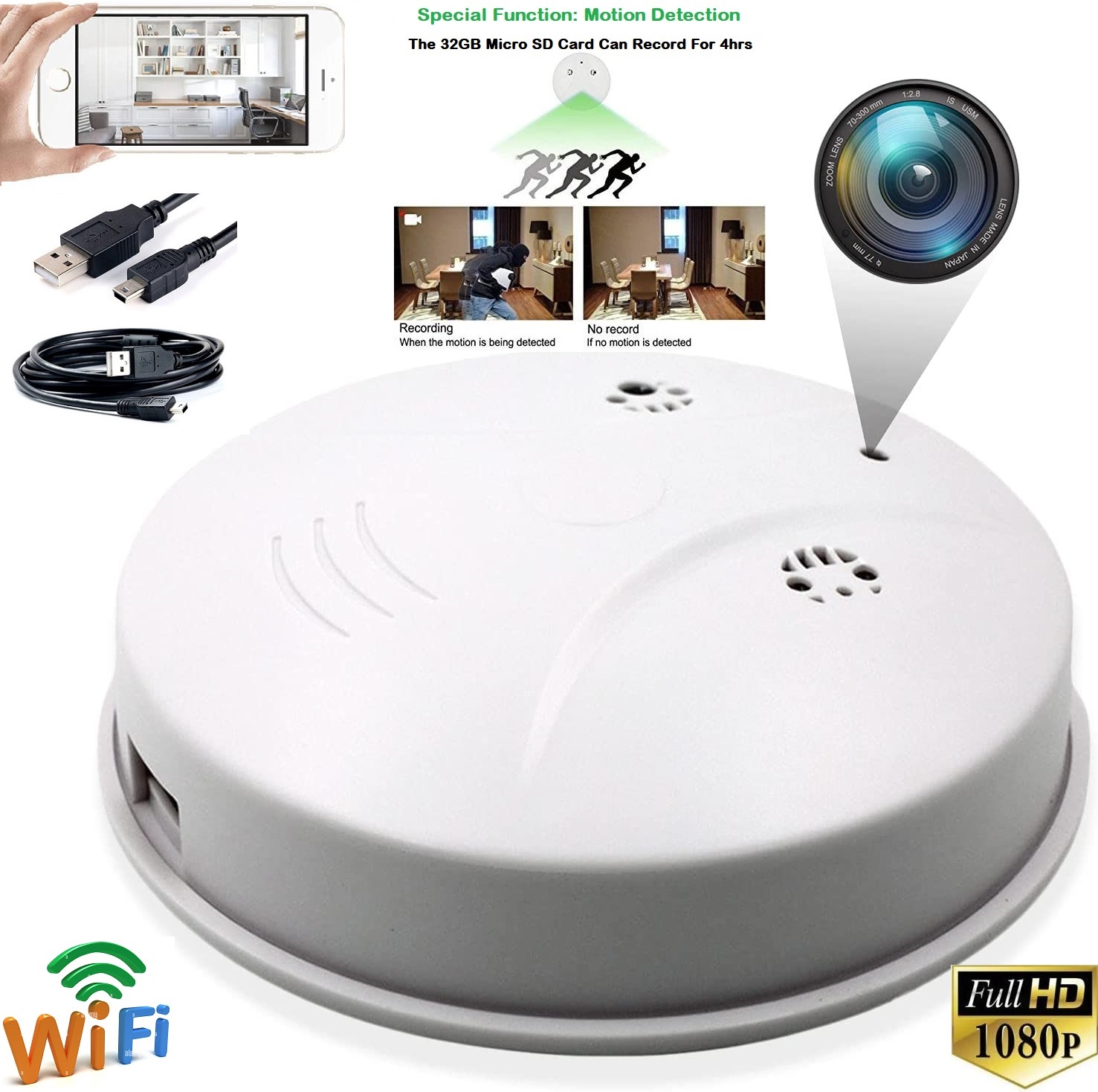 New Wireless Spy Smoke Detector HD Camera with WiFi and Motion Detection. NEW