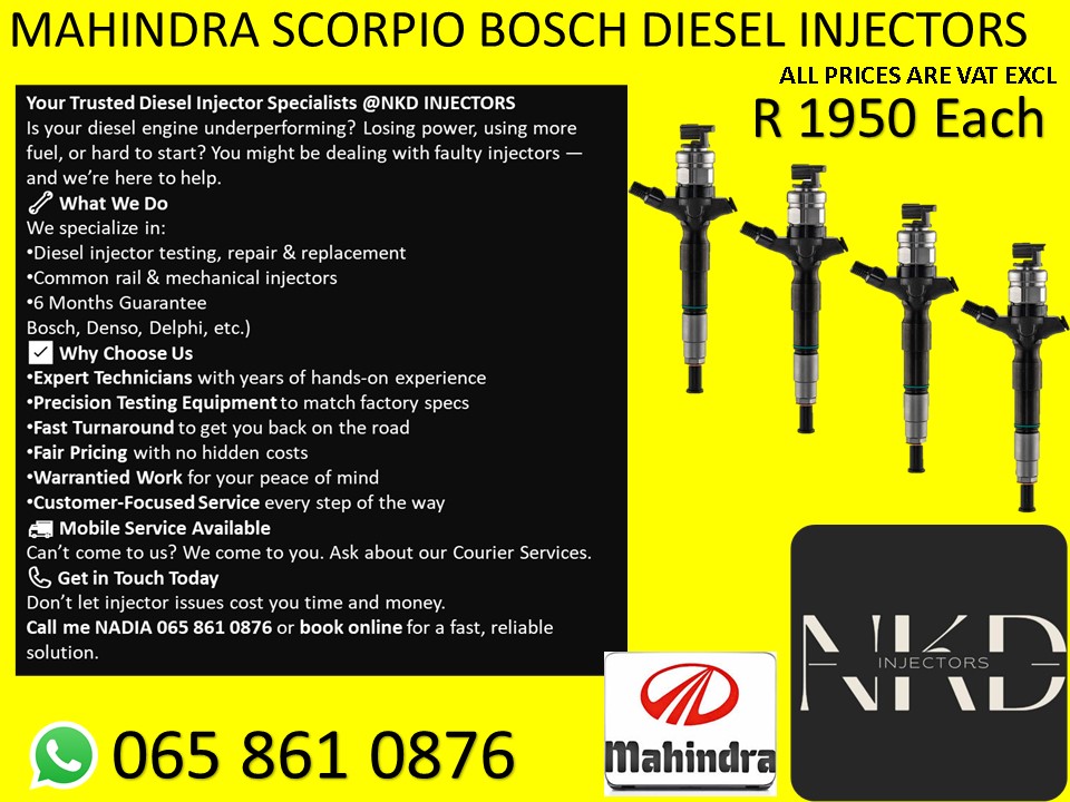 MAHINDRA SCORPIO 2.2 DIESEL INJECTORS FOR SALE OR RECON - Private Seller MAHINDRA SCORPIO 2.2 DIESEL INJECTORS FOR SALE OR RECON - Private Seller