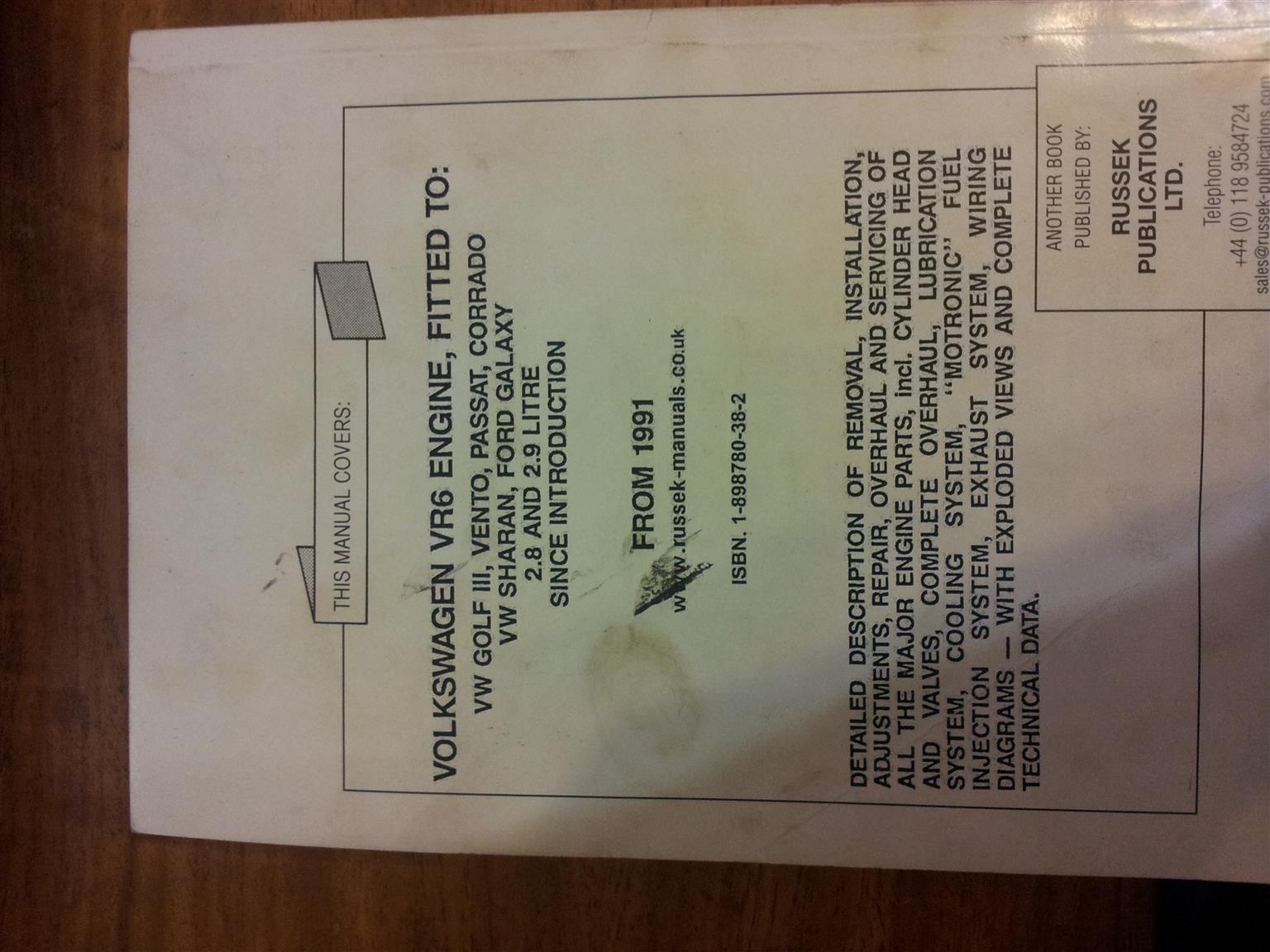 VW VR6 Engine Pocket Mechanic Repair Manual-Peter Russek imported edition.