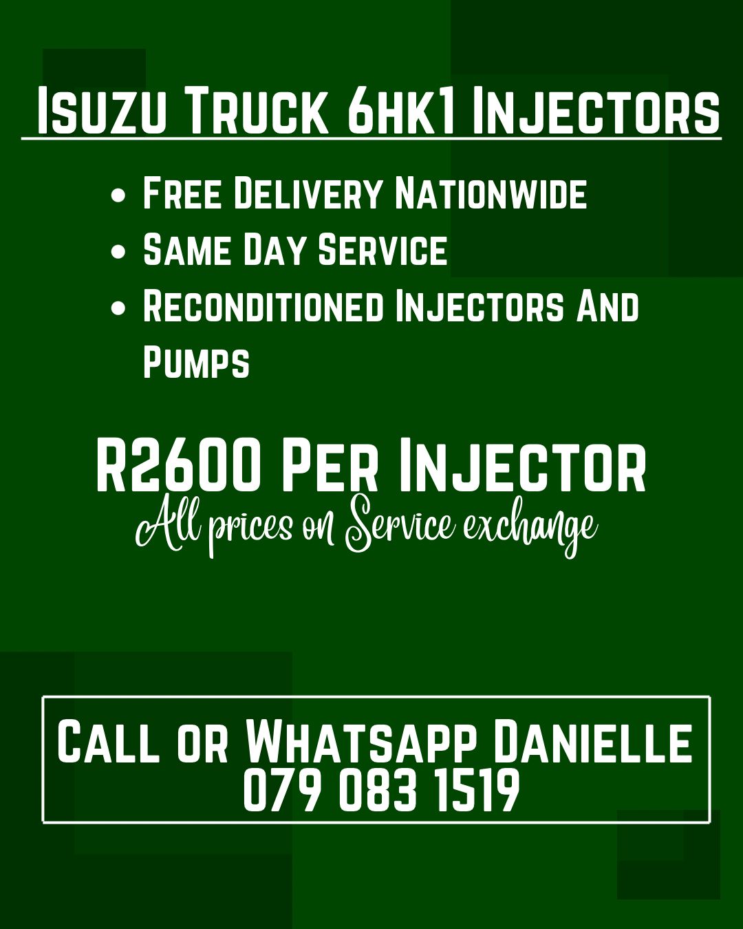 ISUZU TRUCK 6HK1 INJECTORS FOR SALE WITH WARRANTY INCLUDED - Private Seller