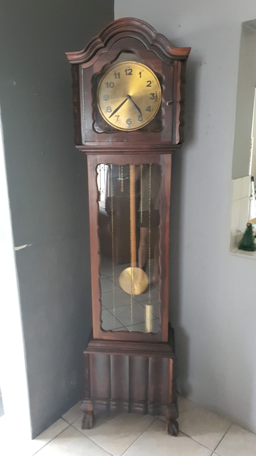 Antique German hand crafted grandfather clock.  Swarthout from Knysna