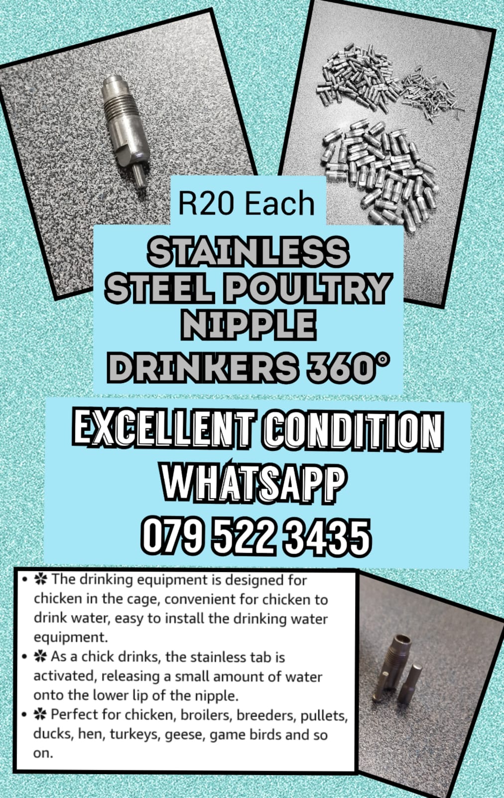 Stainless Steel water nipples 360°