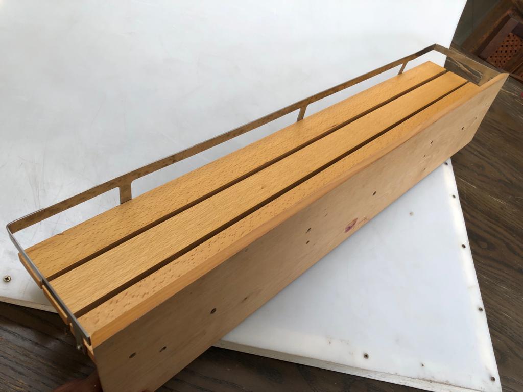 Slimline all purpose wall shelf in Maple wood and steel