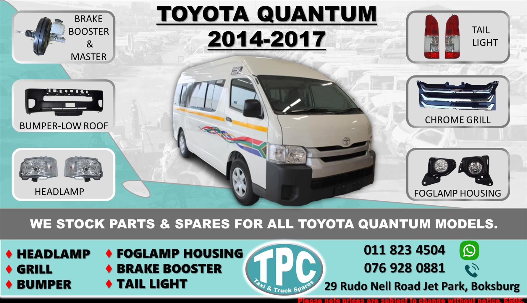 We Stock All Parts and Spares For Toyota Quantum 2014 - 2017 - For Sale ...