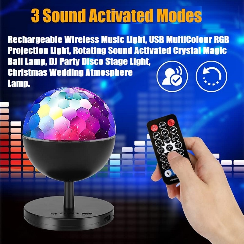 Rechargeable MultiColour LED Wireless Speaker Music Rotating Crystal Magic Ball