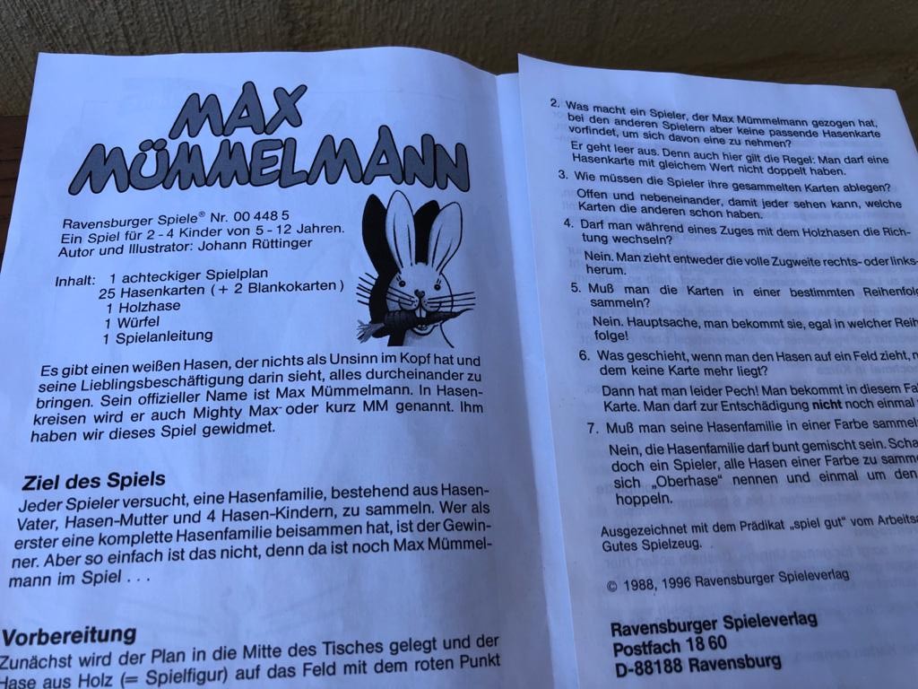 Spielanleitung Max Mümmelmann Spielanleitung Max Mümmelmann