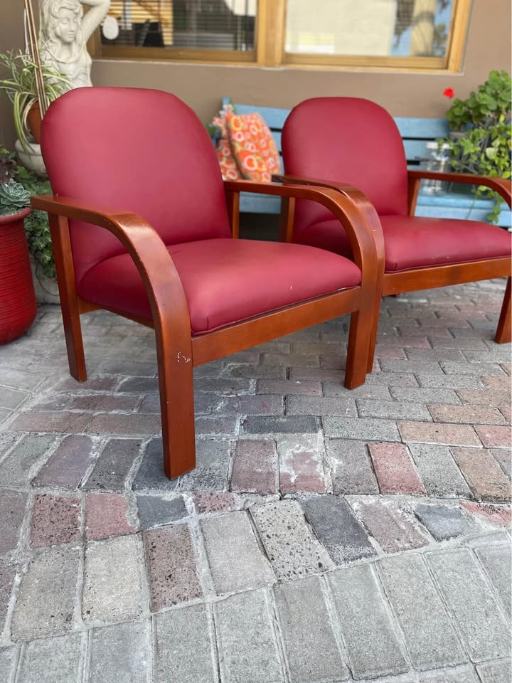 Leather Visitors chairs with cherry finish wood Leather Visitors chairs with cherry finish wood