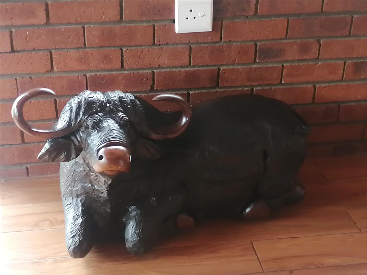 Large Wooden Animal Sculptures. Pair of Buffaloes carved from solid iron wood. Large Wooden Animal Sculptures. Pair of Buffaloes carved from solid iron wood.