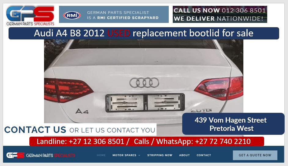 Audi A4 B8 2012 used replacement bootlid for sale - Private Seller Audi A4 B8 2012 used replacement bootlid for sale - Private Seller