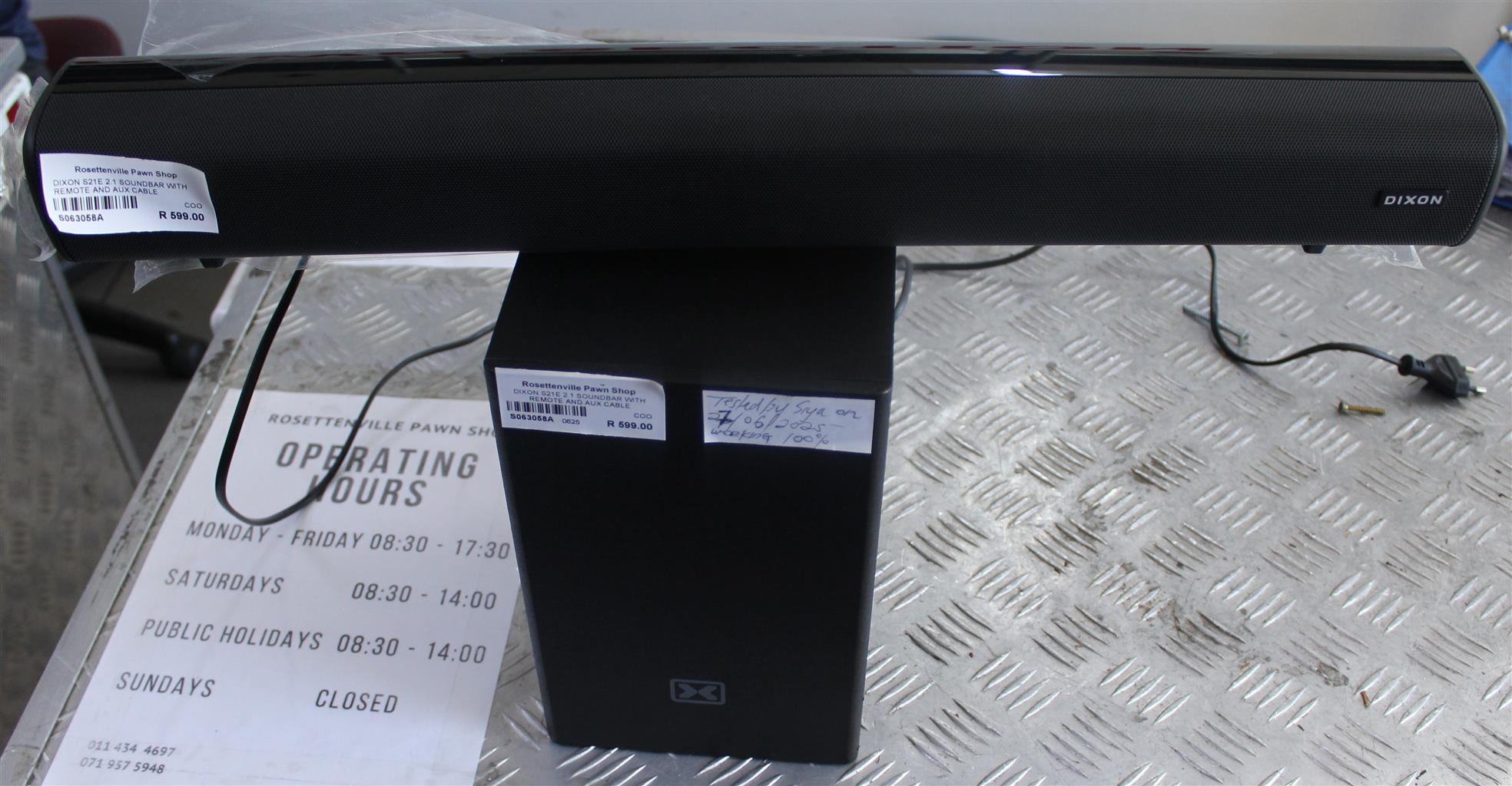 DIXON S21E 2.1 SOUNDBAR WITH REMOTE AND AUX CABLE S063058A DIXON S21E 2.1 SOUNDBAR WITH REMOTE AND AUX CABLE S063058A