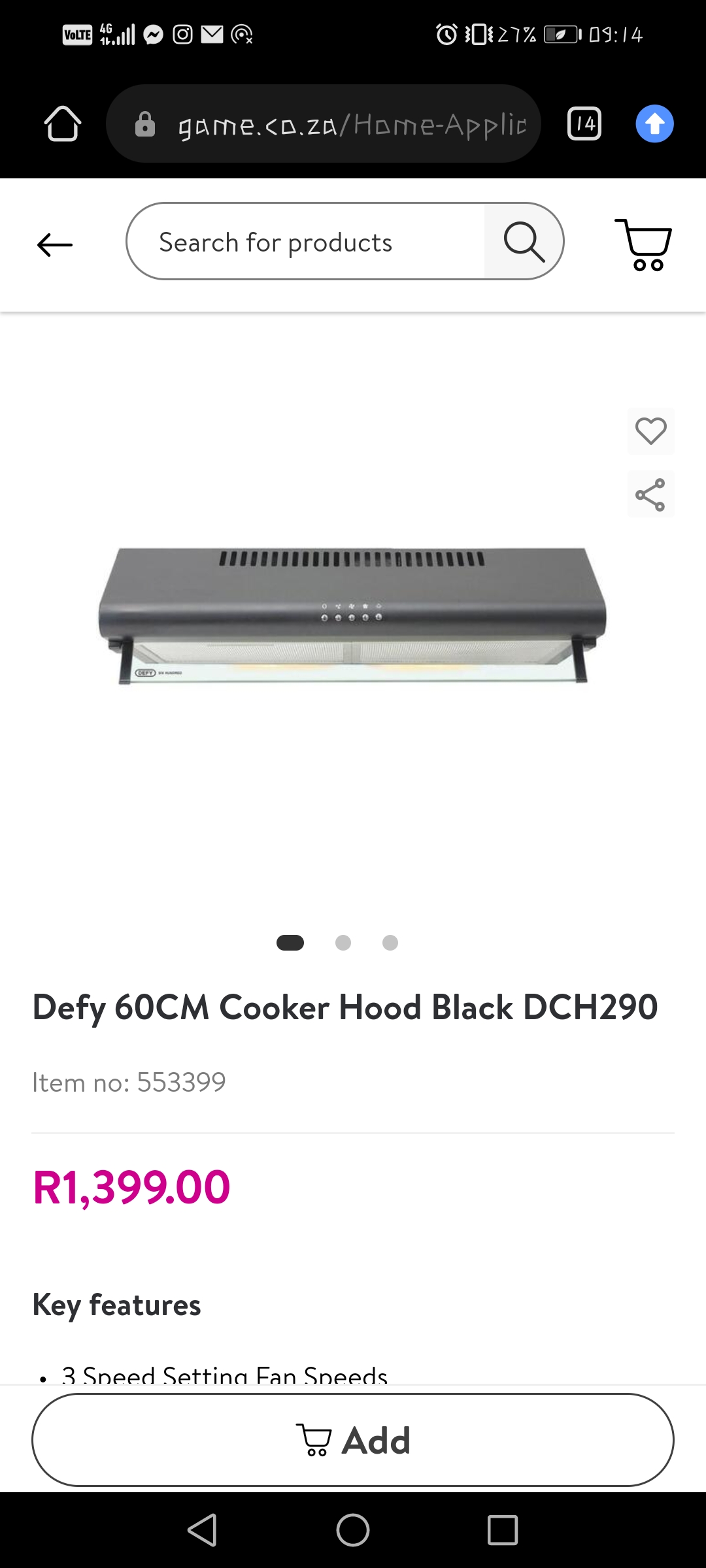 Defy extractor 2024 fan 600mm