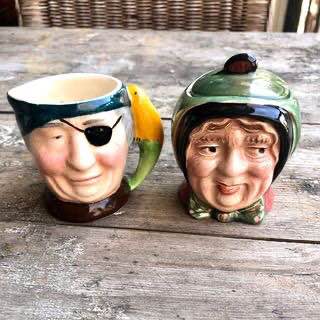 Vintage Sandland Pirate with bird Toby and Sairy Gamp mustard pot Vintage Sandland Pirate with bird Toby and Sairy Gamp mustard pot