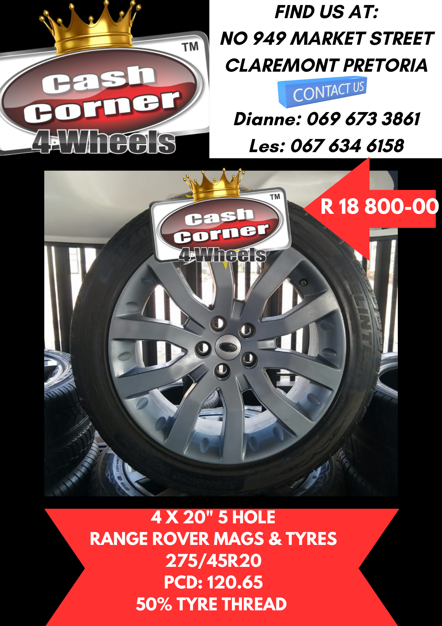 4X 20" 5 HOLE RANGE ROVER MAGS & TYRES FOR SALE - Private Seller 4X 20" 5 HOLE RANGE ROVER MAGS & TYRES FOR SALE - Private Seller