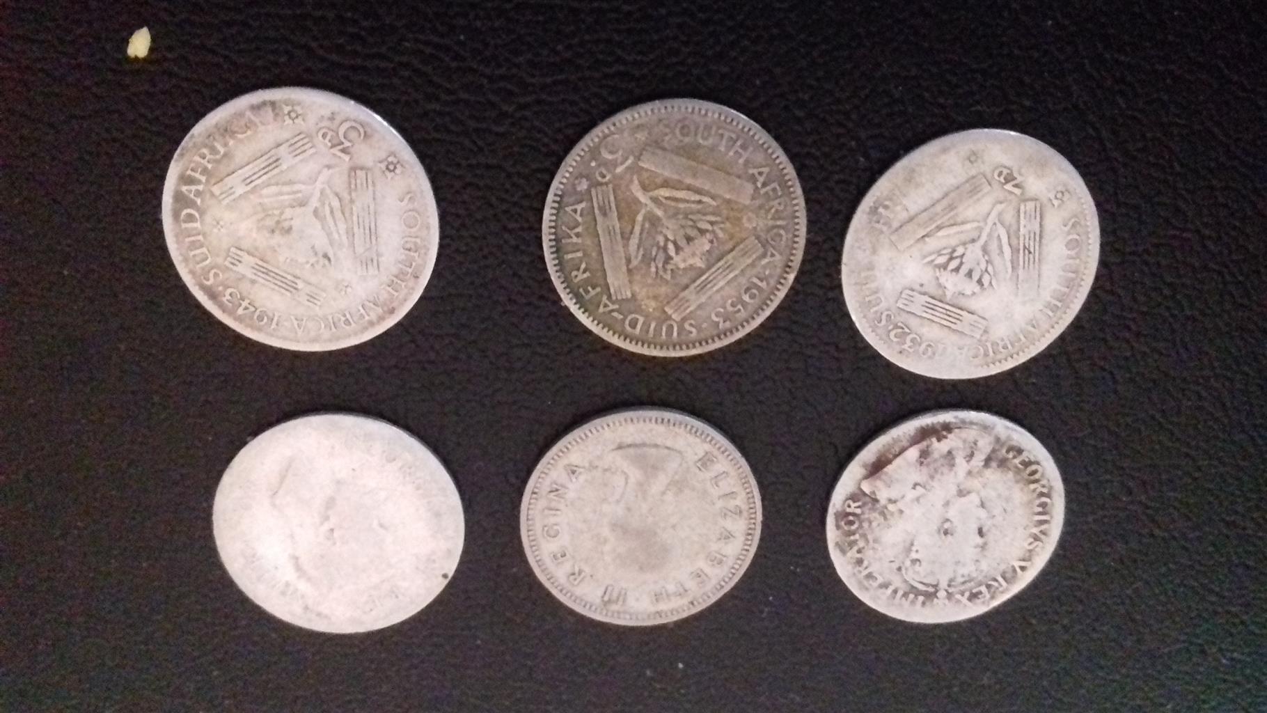 Old silver 3d  (tickey) coins ranging from 1927 to 1959 sold individually Old silver 3d  (tickey) coins ranging from 1927 to 1959 sold individually